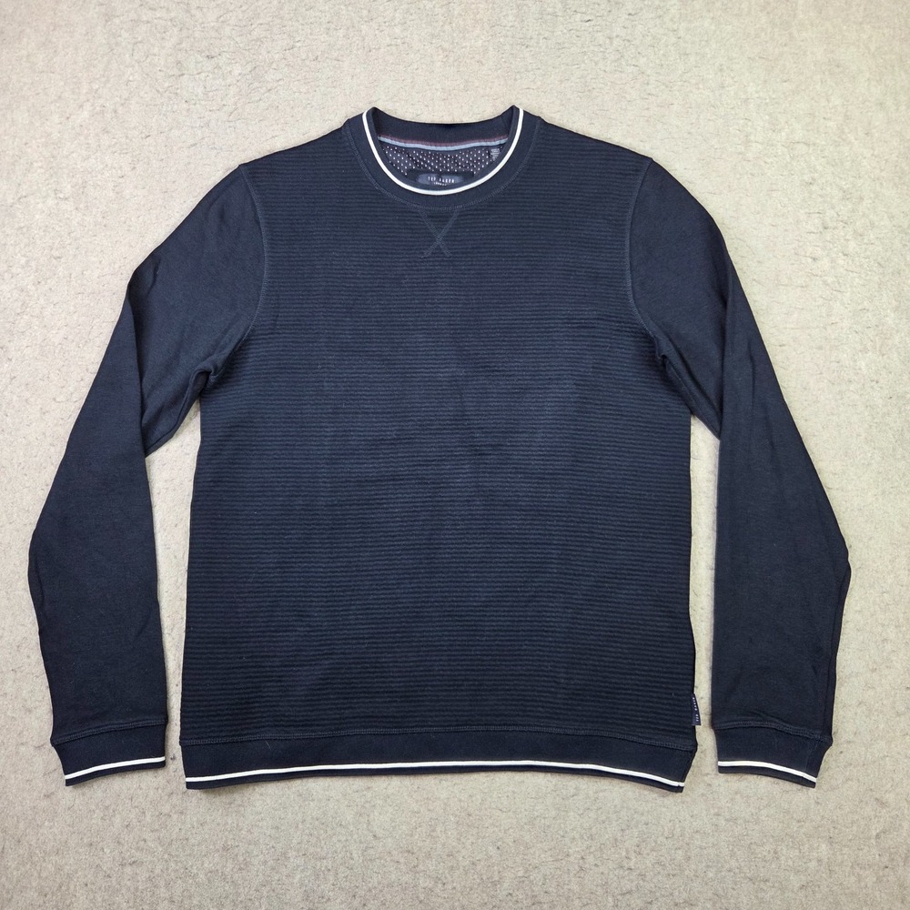 Ted Baker London Mens Navy Ribbed Long Sleeves Crewneck Sweater Pullover Sz M